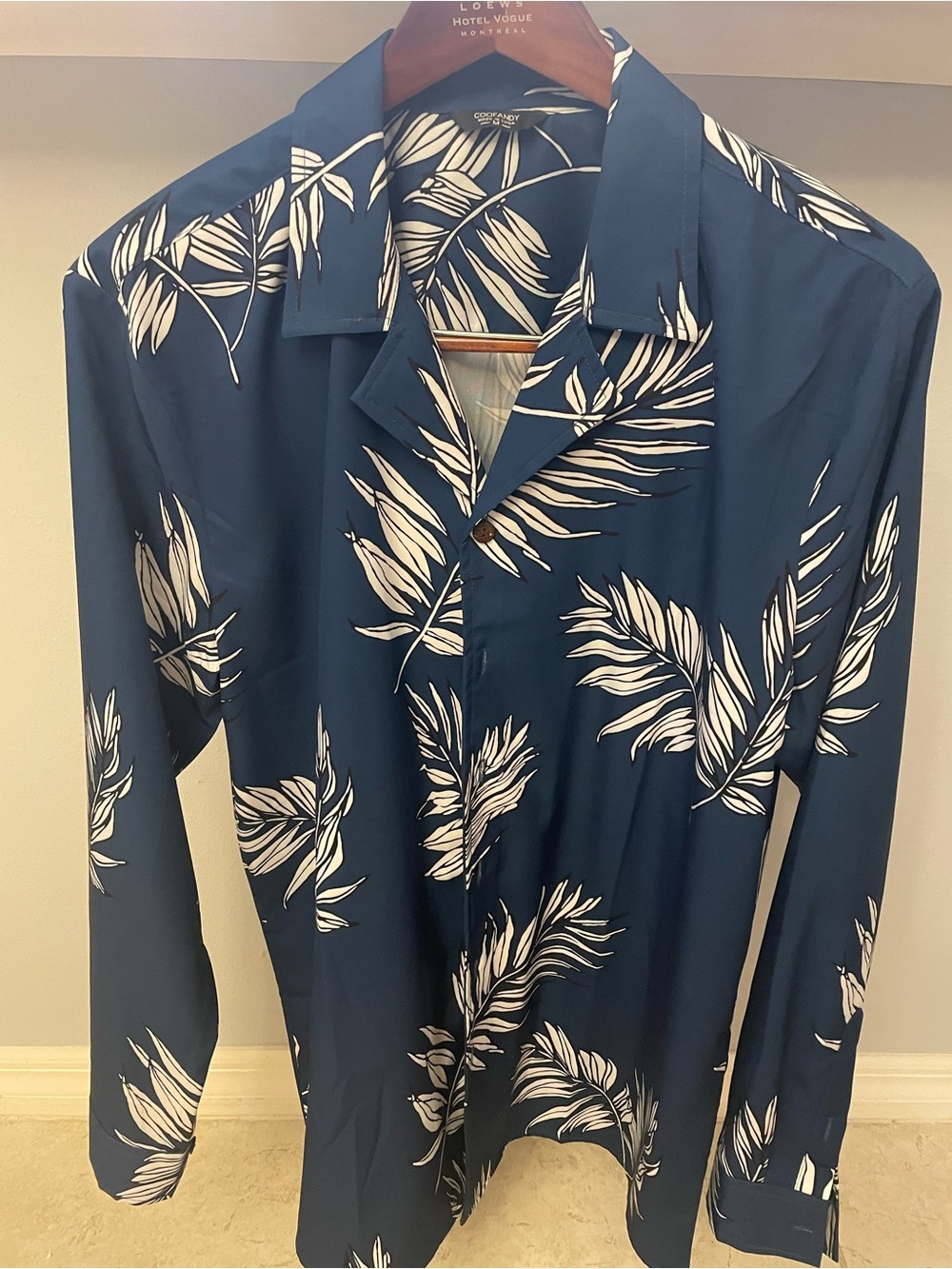 Men's Navy Tropical Leaf Print Button-Down Shirt